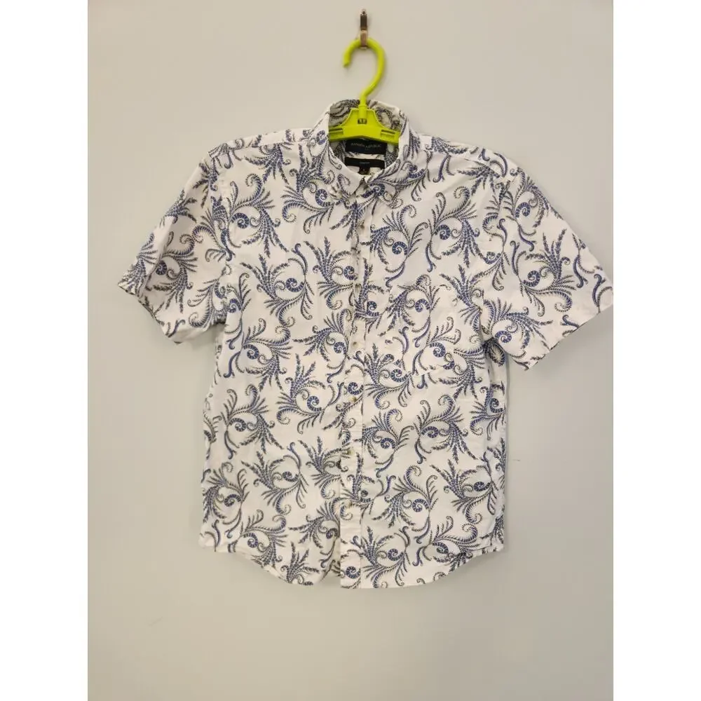 Banana Republic Floral Shirt Mens Small Blue Short Sleeve Beach 60s 60s Retro